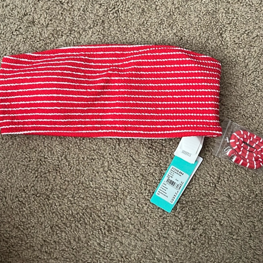 Seafolly Red & White Stripe Strapless Swim Top, NWT